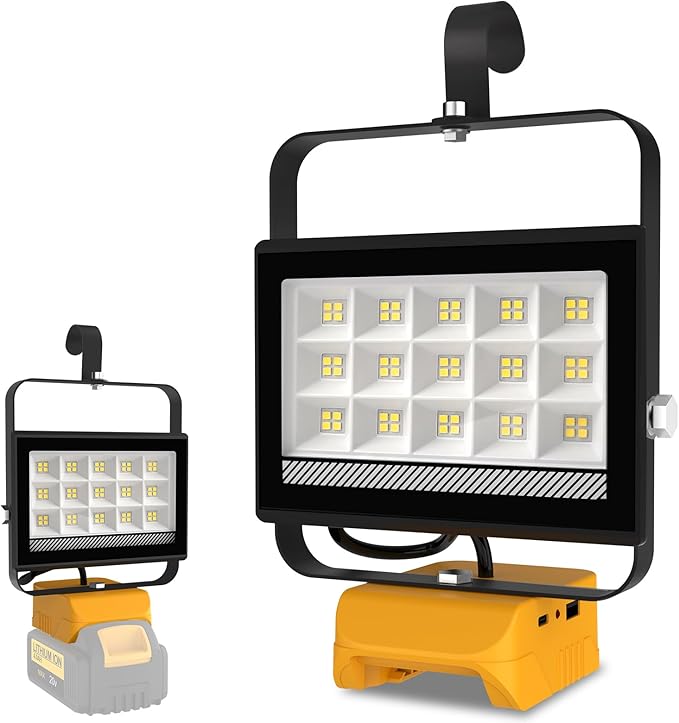T-SUN 60W Battery Work Light,Cordless LED Light Compatible with Dewalt 18V/20V Battery,with USB & Type C Charging Port, Portable Work Light for Workshop, Emergency and Job Site