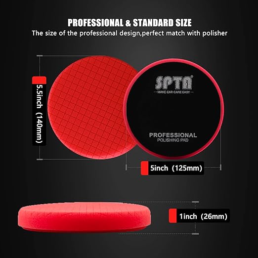 Red T10 Ultra-Fine Finishing Foam Polishing Pads, SPTA 1Pcs 5.5 Inch Face for 5 Inch 125mm Backing Plate Compound Buffing Sponge Pads for Car Buffer Polisher Compounding, Polishing and Waxing-FPTSS5R