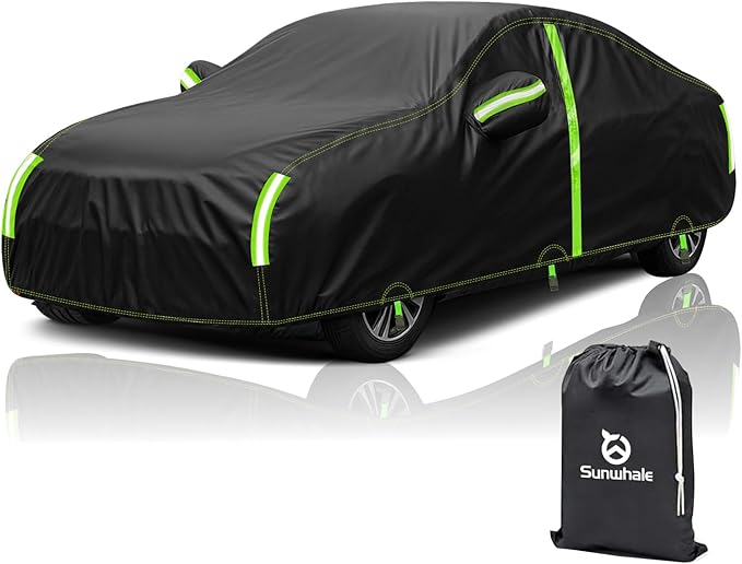 Car Cover Waterproof All Weather -Outdoor Car Snow Cover Snowproof UV Protection Windproof - Winter Rain Heavy Duty Full Car Covers Universal Fit for Sedan Length Up to 194 inch