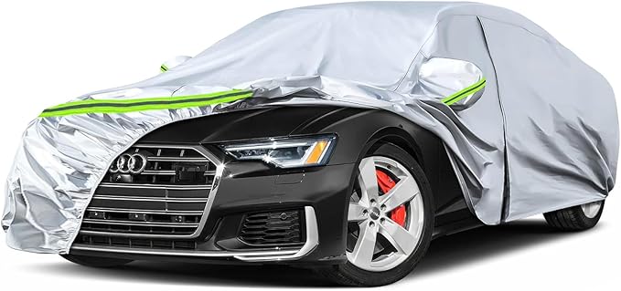 Waterproof Car Covers Replace for 2004-2025 Audi A6/S6, 6 Layers Silver All Weather Custom-fit Car Cover with Zipper Door & Windproof Bands for Snow Rain Dust Hail Protection