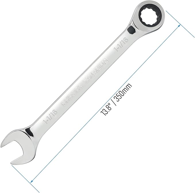 1-1/16 Inch Ratcheting Combination Wrench SAE 72 Teeth 12 Point Ratchet Box Ended and Open End Spanner Tools for Tight Space, Heat-Treated CR-V