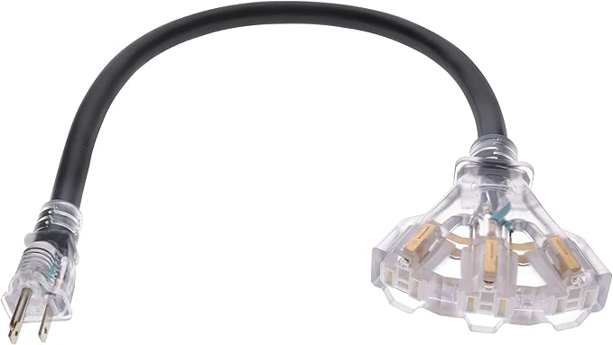 Clear Power Combo Pack 150ft 12/3 SJTW Black Outdoor Extension Cord w/Power Indicator Light & 2ft Black 3-Outlet Adapter w/Power Indicator Light, CP10223