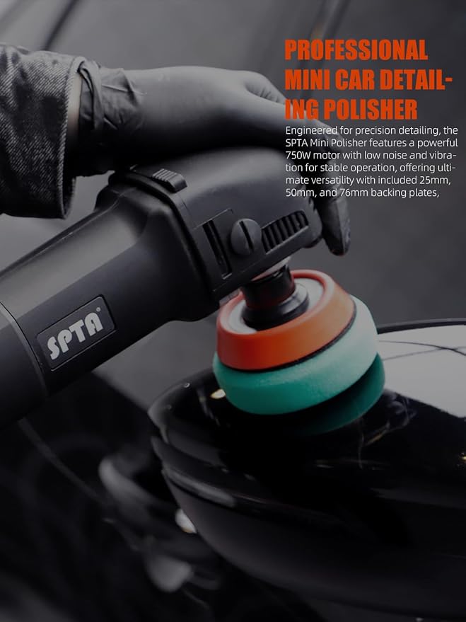 SPTA Mini Polishing Machine Buffer Rotary Polisher Auto Detailing Superpolish with 27Pcs Detail Polishing Pad Mix Size Kit Buffing Pad and 75mm ,100mm,140mm M14 Thread Extension shaft