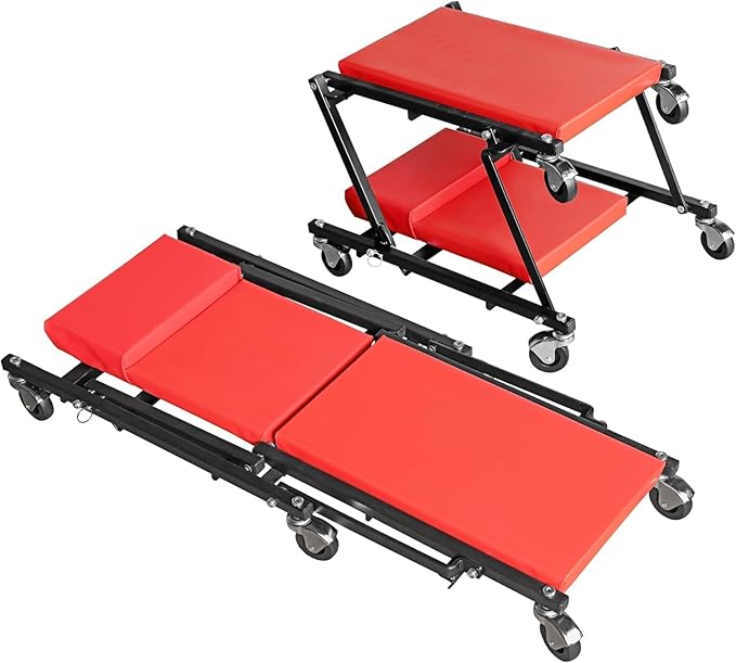Big RED 36" Rolling Foldable Automotive Creeper， Car Creeper, 2-in-1 Garage Shop Creeper for Auto Repair, 300 Lbs Capacity, Red，TAM6505RR Torin