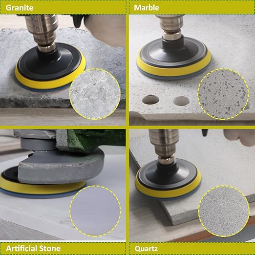 Dry Diamond Polishing Pads 4"/100mm - 8pcs Grit 50x3/100x3/200x2 Polish Pad Kit with 5/8"-11 Backer Pad +Adapter for Granite Marble Artificial Stone Quartz for Angle Grinder