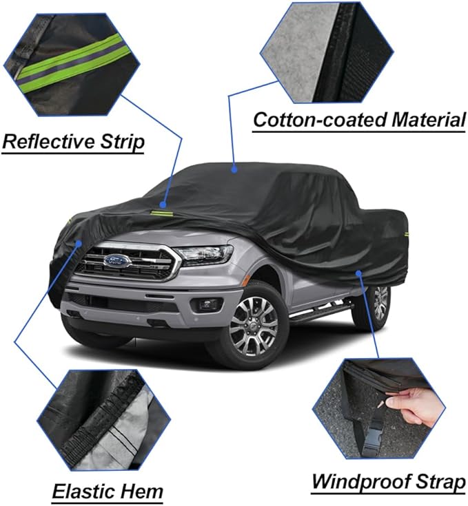 Kaugung Waterproof Truck Cover Fit Ford Ranger from 2002 to 2025, 7 Layers Heavyduty Full Pickup Cover All Weather,Outdoor Sun UV Rain Dust Protection. (from US Warehouse, Arrive Within 3-7 Days)