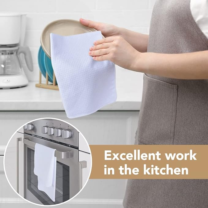 VIVOTE Microfiber Kitchen Towels Waffle Weave Kitchen Dish Towels Super Absorbent Soft Fast Drying Dish Cloths Reusable Cleaning Cloths Kitchen Hand Towels Tea Towels 12Pack White 16 Inch X 24 Inch