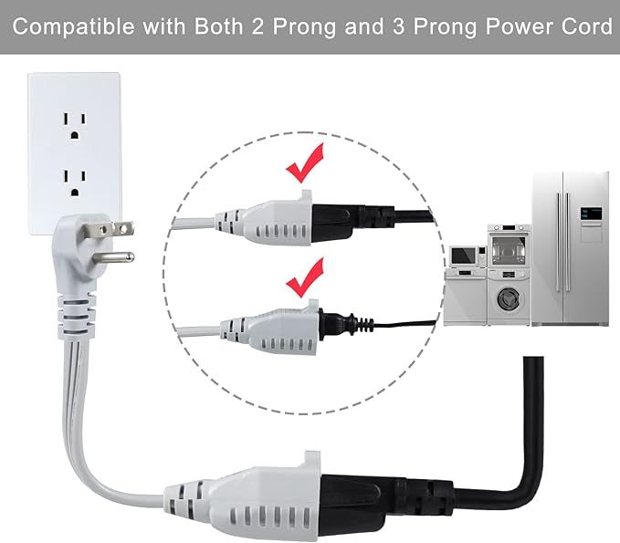 KUNCAN Appliance Power Extension Cord - 3 Prong Flat Wire SPT-3 14 AWG Heavy Duty Male to Female Extender Low Profile Grounded Cable for Major AC Unit, Air Conditioner, Refrigerator (3 Feet)