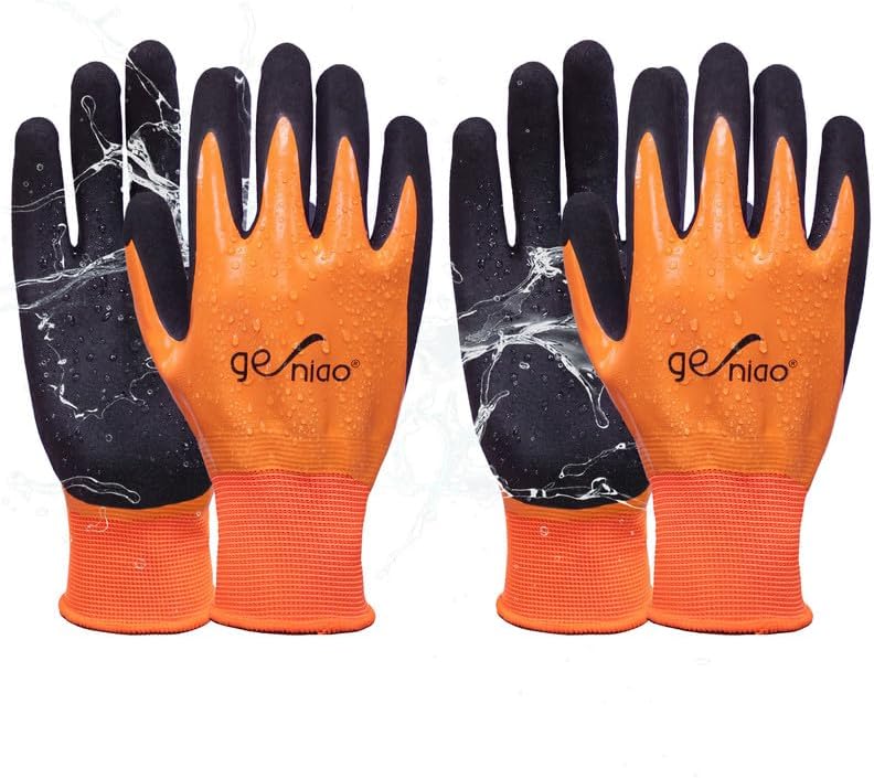 Waterproof Work Gloves for Men Women Double Nitrile Coated Gloves with Non-Slip Palm for Garden Yard Fishing Cleaning