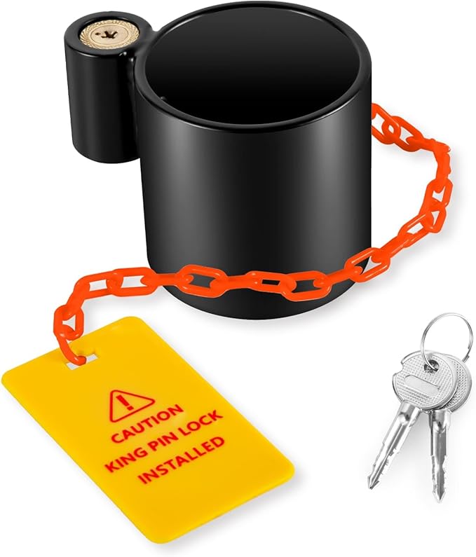 BYERN AUTO 5th Wheel King Pin Lock, Heavy Duty King Pin Lock with Anti-Theft Warning Tag & 2 Keys for RVs, Container Trailers and Campers, Extremely Durable (Black)