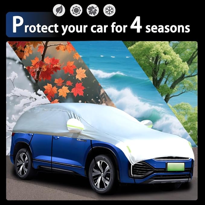 Half Car Cover Car Cover for Sunshade Half Car Body Cover Snow Cover Waterproof Universal 210D with Cotton (SUV)