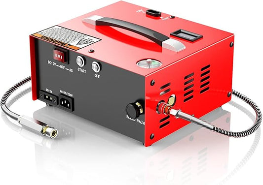 GX PUMP CS1-I PCP Air Compressor with Built-in Power Adapter,Auto-shutoff,Oil &Water-Free, 4500Psi/30Mpa, Powered by 110V /220V AC or 12V DC, Air Gun and Paintball/Scuba Tank Compressor Pump