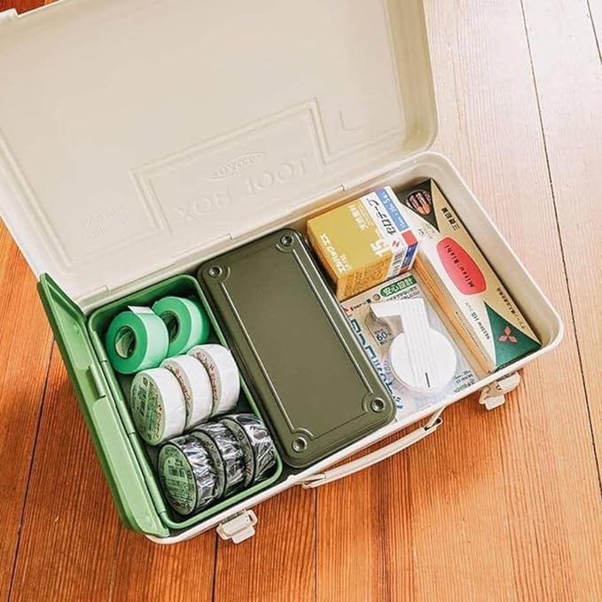 sugimura-ya TOYO Steel Tool Box T-190 SE (Summer Emerald Green) H7.99×W4.29×D2.20inch Steel Trunk For Pegs, Metal fittings, Pen, Accessory, And Utility Knife Made In Japan