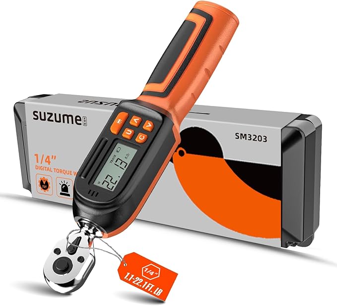 SUZUME 1/4 Torque Wrench Digital (1.1-22.2 Ft.Lb/ 1.5-30 N.m) Data Storage Digital Torque Wrench 1/4 Drive with Buzzer and LED Flash ±2% High Accuracy Digital Torque Wrenches for Bicycle