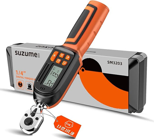 SUZUME 1/4 Torque Wrench Digital (1.1-22.2 Ft.Lb/ 1.5-30 N.m) Data Storage Digital Torque Wrench 1/4 Drive with Buzzer and LED Flash ±2% High Accuracy Digital Torque Wrenches for Bicycle