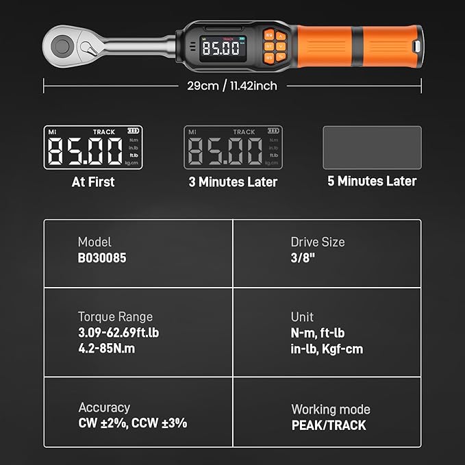 Digital Torque Wrench Set, 3.09-62.6 Ft.lb/4.2-85 Nm, 3/8" Drive Inch Pound Torque Wrench Electronic with Buzzer & LCD Indicator, Torque Wrench Set for Motor Cars Auto Repair