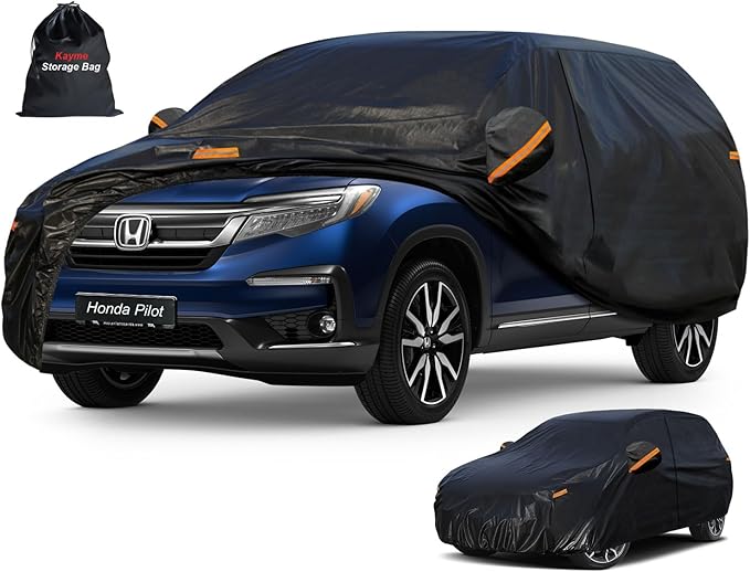 Kayme 7 Layers SUV Car Cover Custom Fit for Honda Pilot (2008-2025) Waterproof All Weather for Automobiles, Outdoor Full Cover Rain Sun UV Protection.Black