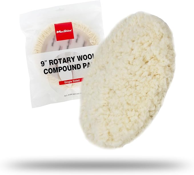 Maxshine 9” Rotary Wool Buffing Pad – Professional 100% Wool Cutting & Polishing Pad – Ideal for Heavy Defect Removal & Paint Correction (Single Sided)