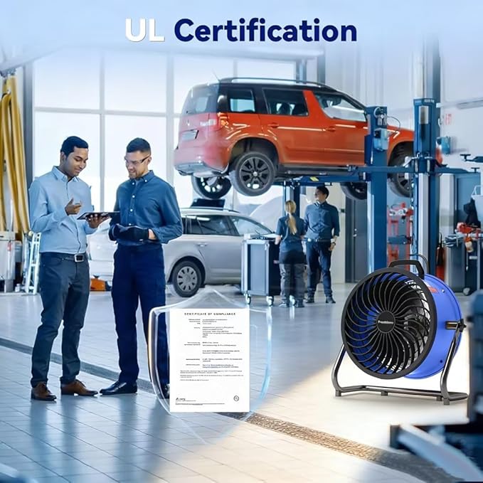 16 Inch High Velocity Industrial Floor Fan, 3000 CFM Heavy Duty Metal Shop Fan, 3 Speeds, 360° Tilt & Wall Mountable, Portable Air Circulator for Garage Workshop Warehouse Gym - UL Listed
