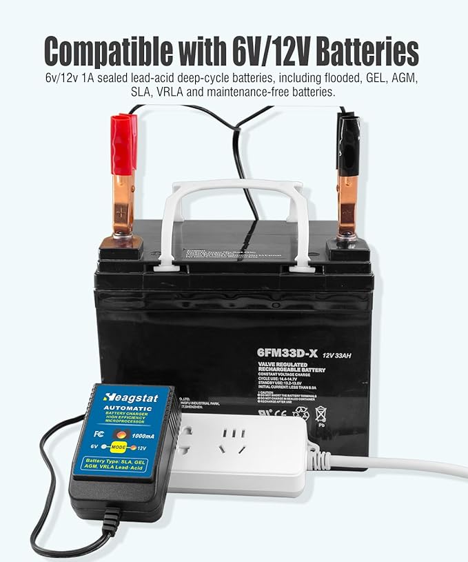 1A Trickle Battery Charger, 6V/12V Fully-Automatic Smart Battery Maintainer for Car, Motorcycle, ATV, Lawn Mower, Boat More