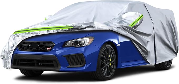 Waterproof Car Covers Replace for 2014-2025 Subaru WRX, 6 Layers Silver All Weather Car Cover with Zipper Door & Windproof Bands for Snow Rain Dust Hail Protection