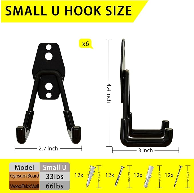 6 Pack Garage Hooks Heavy Duty with Anti-Slip Coating, Steel Utility Ladder Hooks for Hanging Garden Tools, Hoses, Ropes, Bikes and More (3in)