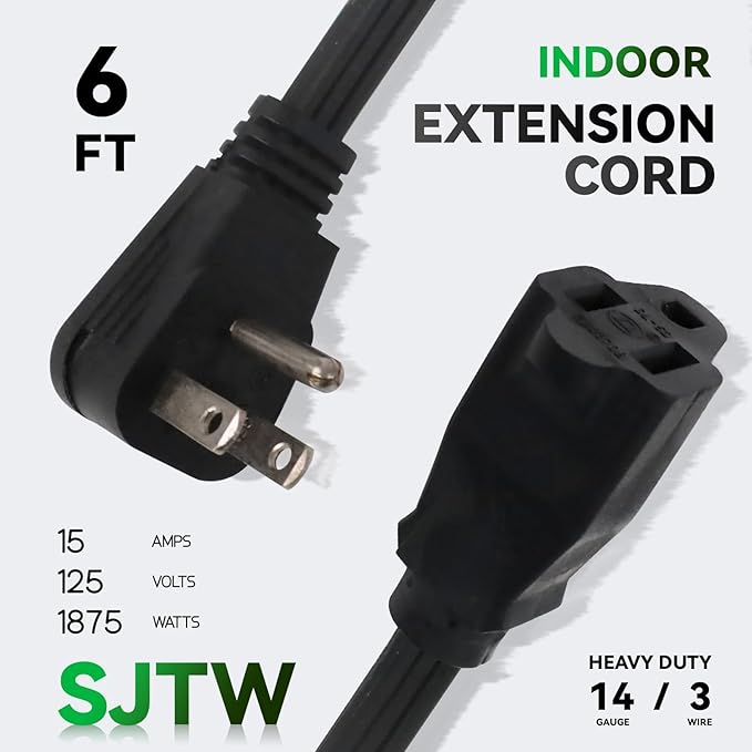 EP 6 Ft Heavy Duty Appliance Extension Cord - 14 Gauge 3 Prong Grounded Cable Wire, Ideal for Air Conditioners, Refrigerators, Microwaves, Washing Machines & More - Indoor Use, Black