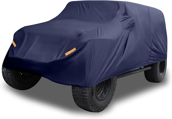 X AUTOHAUX SUV Car Cover Fit for Jeep Wrangler JK JL 4 Door 2007-2021 Outdoor Waterproof Sun Dust Wind Snow Protection 210D Oxford with Driver Door Zipper Navy Blue