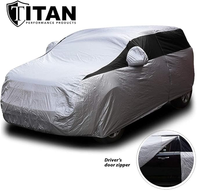 Titan Lightweight Poly 210T Car Cover for Compact SUV 170-187". Waterproof, UV Protection, Scratch Resistant, Driver-Side Zippered Opening. Fits Rav4, Rogue, CR-V and More.