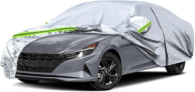 Waterproof Car Covers Replace for 2006-2025 Hyundai Elantra, 6 Layers Silver All Weather Custom-fit Car Cover with Zipper Door & Windproof Bands for Snow Rain Dust Hail Protection