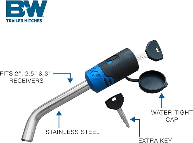 B&W Trailer Hitches Receiver Hitch Lock - Fits 2", 2.5" & 3" Receivers - TS51230