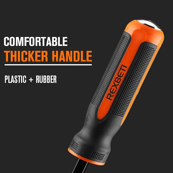 REXBETI 16 Inch Pry Bar Set Thicker Strike Cap Handle, Black Orange, Comfortable Non-Slip Double Angled Tip Handled