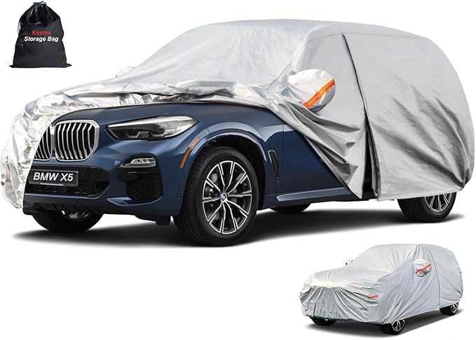 Kayme 6 Layers SUV Car Cover Custom Fit for BMW X5 (2007-2025) Waterproof All Weather for Automobiles, Outdoor Full Cover Rain Sun UV Protection.Silver