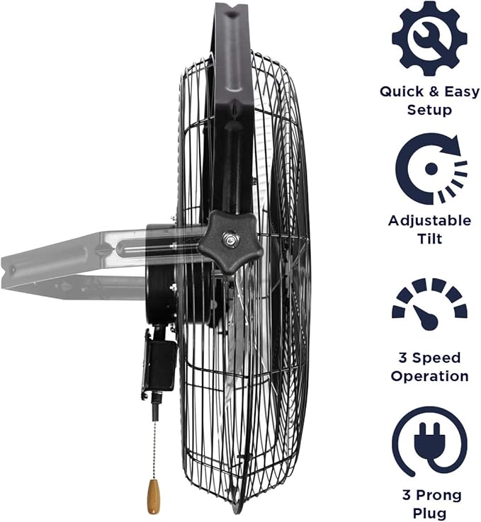 Maxx Air Wall Mount Fan | 18" Commercial Grade Fan for, Garages, Shop, Barns and Patios for Indoor Use | Easy Operation and Powerful 1,450 CFM | Residential Wall Mount