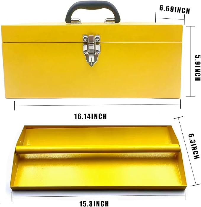 16" Large Tool Box Organizer Portable Metal Toolbox Locking Tool Box Fishing Tackle Box Metal Took box Organizer for Household Warehouse Tools Storage
