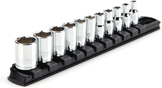 TEKTON 1/4 Inch Drive Shallow 6-Point Socket Set with Rail, 11-Piece (5/32 - 9/16 in.) | SHD90101