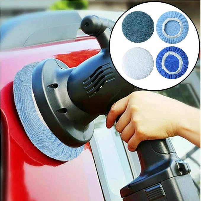 Boltigen 16pcs 5-6 inch Polishing Pad Bonnets 4 Colors Orbital Polishing Pad Microfiber Coral Fleece Bonnet Car Buffer Polisher Waxing Covers for Automobile Glass Cleaning and Polish