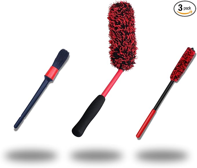 oesee Angled Wheel Brush Kit 3 Pack- Angled Microfiber Wheel Brush, Wheel Barrel Brush, Detailing Brush Scratch Free Calipers Woolies Spoke Brush Cleans Brake Dust from Barrels& Hard to Reach Areas