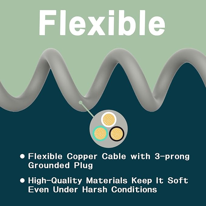 Indoor Outdoor Extension Cord 6 FT, 16/3 SJTW Weatherproof White Electrical Cords, 13 AMP Heavy Duty 3 Prong Power Cable Great for Garden, Landscaping & Holiday Decorations, 2 Pack