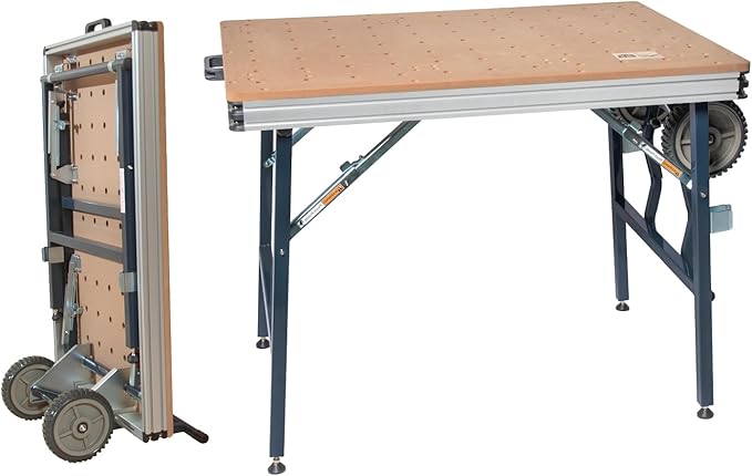 POWERTEC Multi-Functional Project Table with Wheels | Workbench with 3/4" Bench Dog Hole Pattern for Sanding, Cutting, and Woodworking Projects (MT4012)