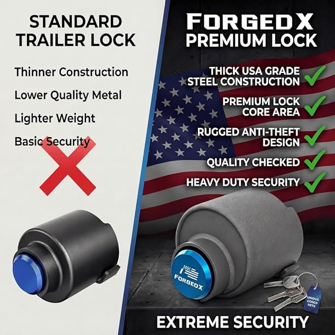 Trailer Lock Heavy Duty Anti Theft Lock Fits 2 5/16-Inch Couplers, Secures Safety Chains, for Trailers, RVs, and Boats (Blue)