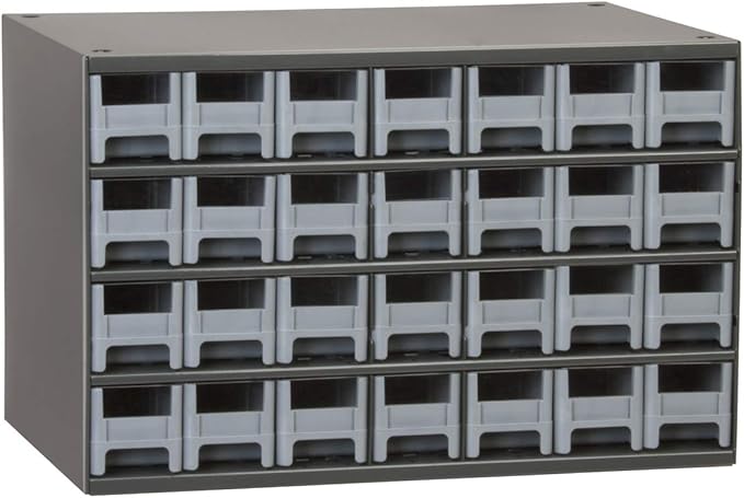 Akro-Mils Steel Garage Storage Cabinet, Small Parts Organizer Metal Cabinet for Hardware, Nails, Screws, Bolts, Nuts, and More, 17" W x 11" D x 11" H, 28-Drawer, Gray Cabinet/Gray Drawers (19228)