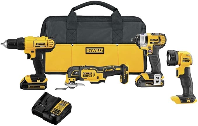 DEWALT 20V MAX* Cordless Drill Combo Kit , 4-Tool (DCK444C2) with DEWALT 20V MAX* XR Reciprocating Saw, Compact, Tool Only (DCS367B)