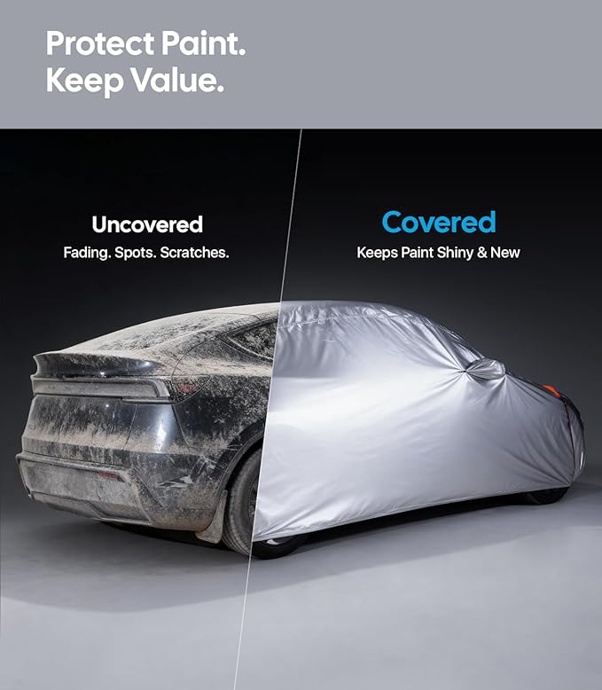 Wigoo Tesla Model Y Car Cover Accessories (2020–2026), Custom Fit All-Weather Outdoor, Waterproof UV Sun & Heat Protection, Ventilated Design, Windproof, Smooth Paint-Safe Lining, Charging Port Zipper