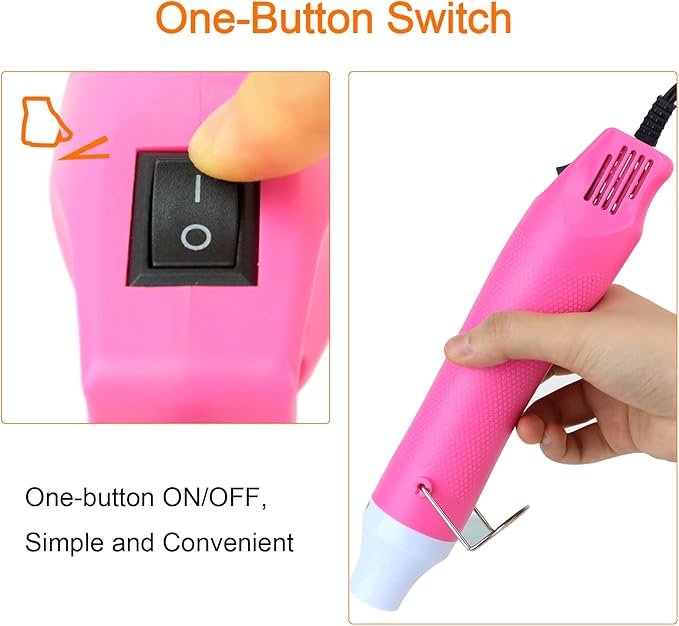 Mini Heat Gun,300W Portable Hot Air Gun Electric for DIY Acrylic Resin Craft, Dryer Crafts Handheld Heat Gun for Cup Turner, Shrink Wrapping, Crafts Embossing, Resin Bubble Remover (Pink)