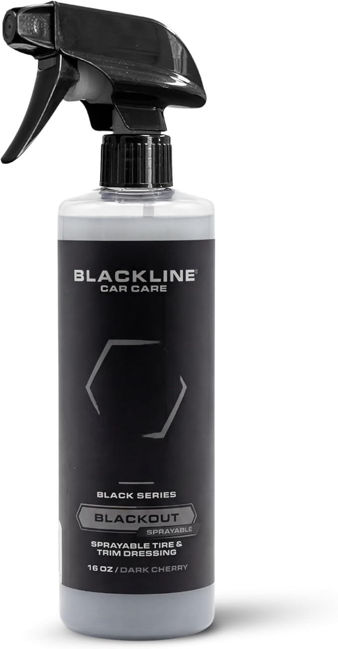 Blackline Blackout Sprayable Trim and Tire Dressing - Premium Satin Finish, No Sling, UV and Water Resistant - For Plastic, Rubber, Vinyl, and Tires - Safe for All Vehicles - 16 fl oz