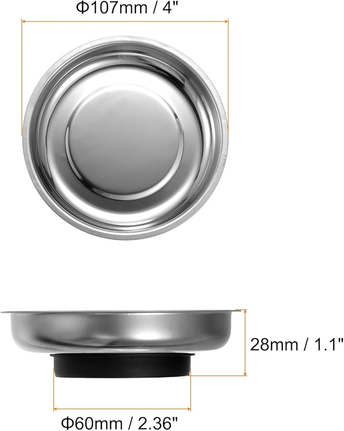 HARFINGTON Round Magnetic Tray 4" x 1.1" Stainless Steel Magnet Tool Tray Parts Holder for Socket Screw Nuts Bolts Pin Washers Metal Parts