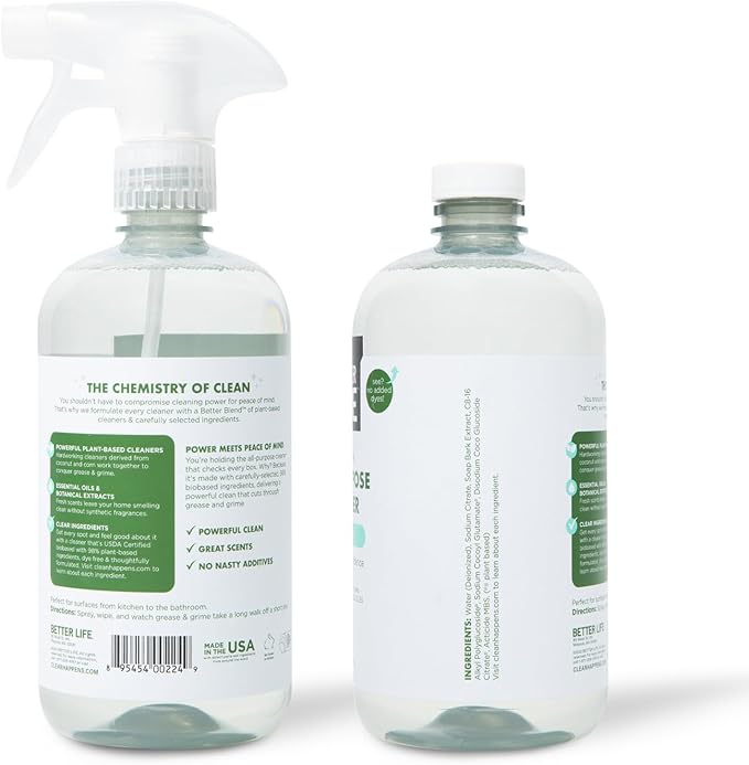 Better Life All Purpose Cleaner - Multipurpose Plant Based Home and Kitchen Cleaning Spray for Glass, Countertops, Appliances, Upholstery & More - Multi-surface Spray Cleaner - 24oz Unscented