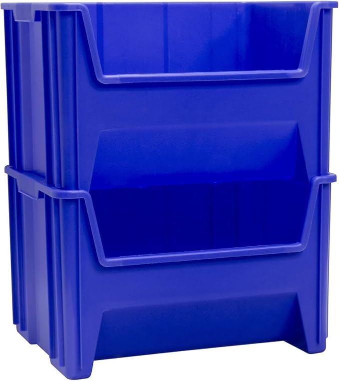 Akro-Mils 13017 Stak-N-Store Heavy Duty Stackable Open Front Plastic Storage Container Bin, (15" x 20" x 12-1/2"), Blue, (3-Pack)
