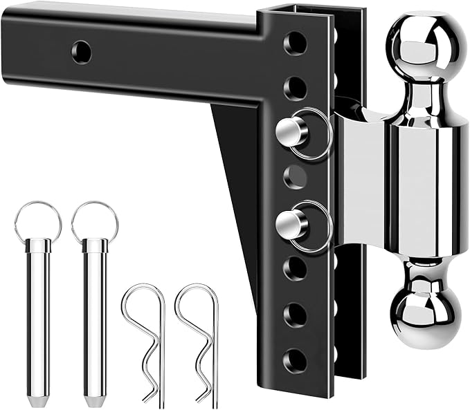 MaxxHaul 70380 Adjustable Dual Ball Mount – 12,000 lb & 8,000 lb Towing Capacity, 6‑1/2" Drop / 7‑1/2" Rise, Dual Hitch Balls (2" & 2‑5/16"), Fits 2" Receiver, Heavy‑Duty All‑Steel Construction